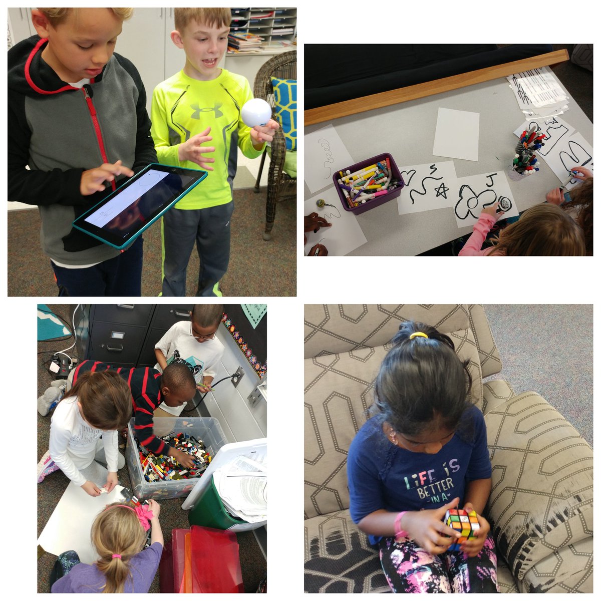 mrsvolkens's tweet photo. @stacrh Thanks for letting us spend our #PBISreward in your room to play with #dash #sphereo #LEGOS #ozobot #RubiksCube & #zoob! We had fun! https://t.co/qmoWY5wF8L