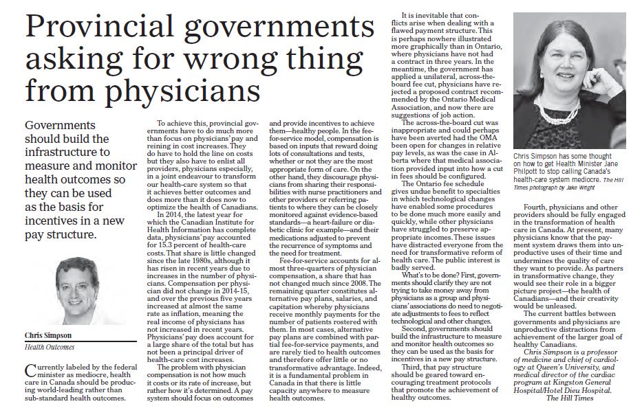 Prioritize infrastructure to measure, monitor outcomes for health care cost planning: <a href="/ICESOntario/">ICES</a>'s <a href="/Dr_ChrisSimpson/">Dr. Chris Simpson</a> in <a href="/TheHillTimes/">The Hill Times</a>