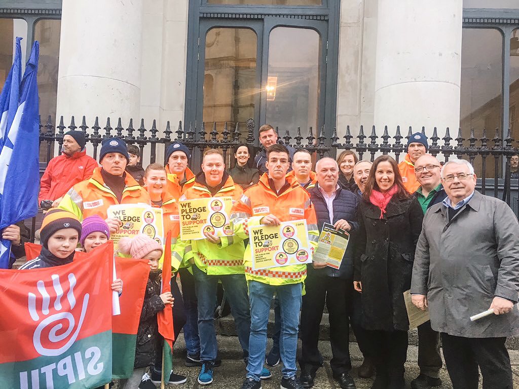 LabourDublinCen's tweet photo. Joe Costello joined Labour Dublin reps at today's SIPTU rally in support of @DFBAmbulance. Great turnout from Dubliners 

👏🏼👏🏼👏🏼 #SupportDFB https://t.co/lpeLU7wn2t
