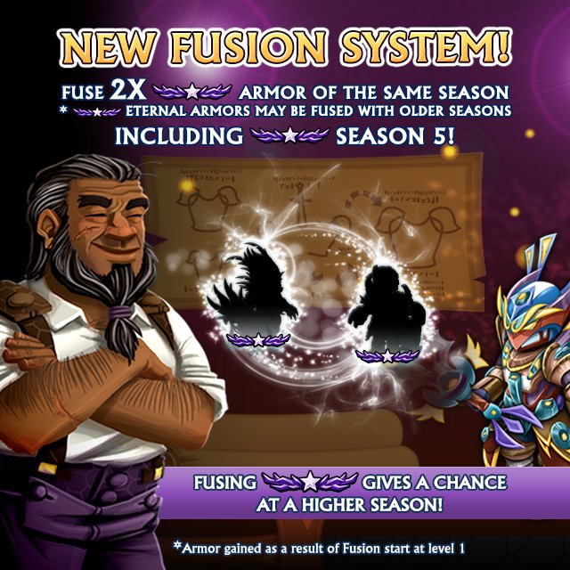 Already heard? Fuse Dragonforged or Shadowforged Armor among the same rarity + season now. Results can have better stats or higher season!