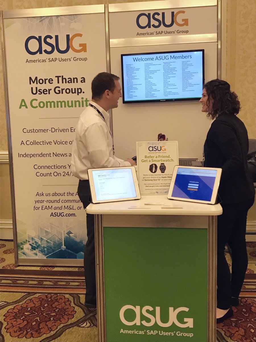 Amazing day @sapcentriceam! Make sure to stop by the #ASUG Hub today &amp; say hello to <a href="/AmandaASUG/">Amanda Holland</a> &amp; @Jeff_ASUG 😃 they have free swag 😉 #SAPEAM