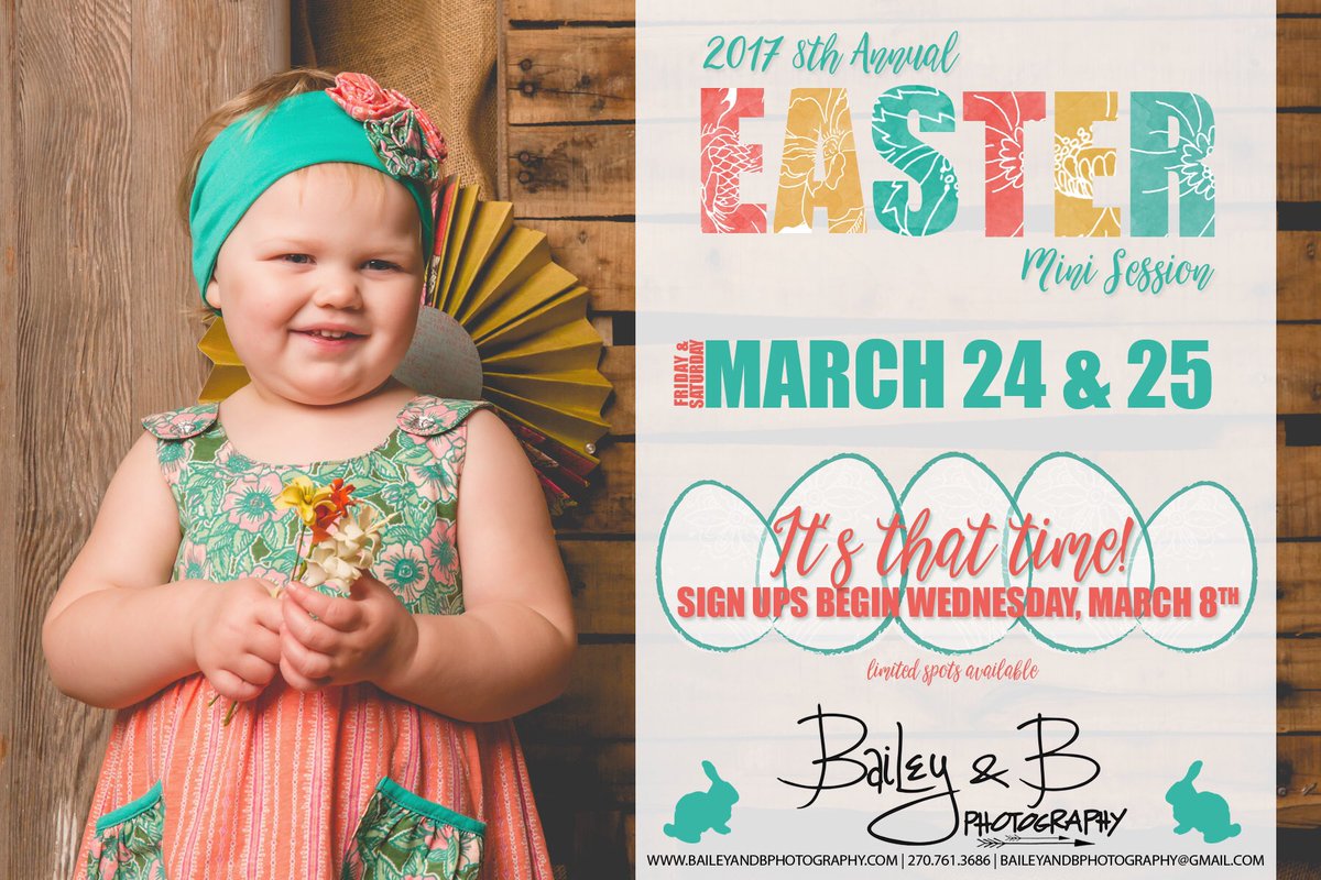 BaileyandBphoto's tweet image. It's our annual Easter Mini Session event for the kiddos! Mini's sign ups begin Wednesday, March 8th! 🐰 #EasterMiniSession #MKY