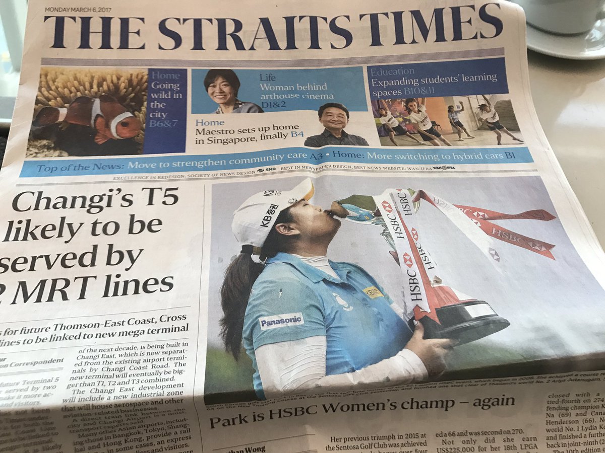 techdiplo's tweet photo. Always exciting to see #LPGA players above the fold! Congrats @InbeePark @STcom #HSBCWomensChamps https://t.co/Q9Bg69cDzx