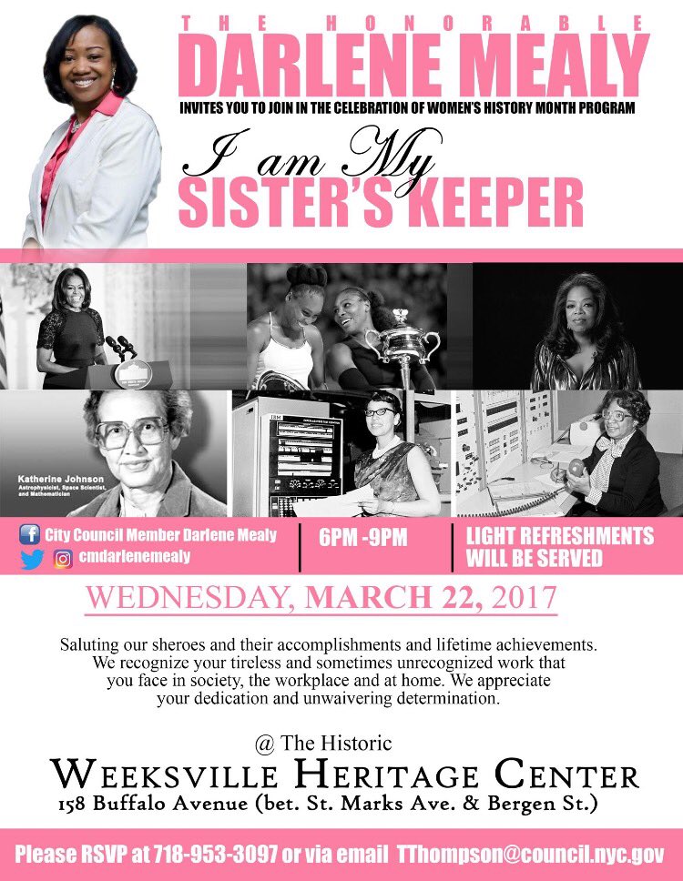 You are invited to celebrate Women's History Month with Council Member Darlene
RSVP at 718-953-3097/TThompson@council.nyc.gov