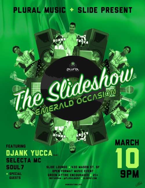 SlideSF's tweet photo. It's going down Friday for the Emerald edition of the Slideshow party! #pluralmusic

Guest List + Win a VIP Table > https://t.co/WkYxWPPfXL https://t.co/H2mIBecG5r