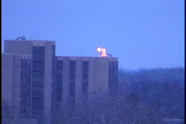 ByrneCrimson's tweet photo. As Tradition Dictates. 

The #1 Sign atop Grace Hall is Lit for @NDlacrosse 

#NDLXP https://t.co/12PId5SbJs