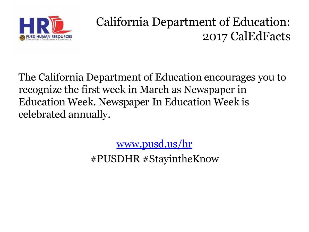 PUSDHR's tweet photo. 3/6 - Newspaper in Education Week. #CADeptEd #education #read #literacy https://t.co/yAL6WErgVe
