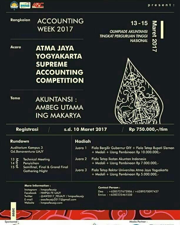 Olimpiade Akuntansi Tingkat Perguruan Tinggi Nasional | 13–15 Maret 2017 | Auditorium Kampus 3, Gd. Bonaventura UAJY | Info: @AW2017_FEUAJY