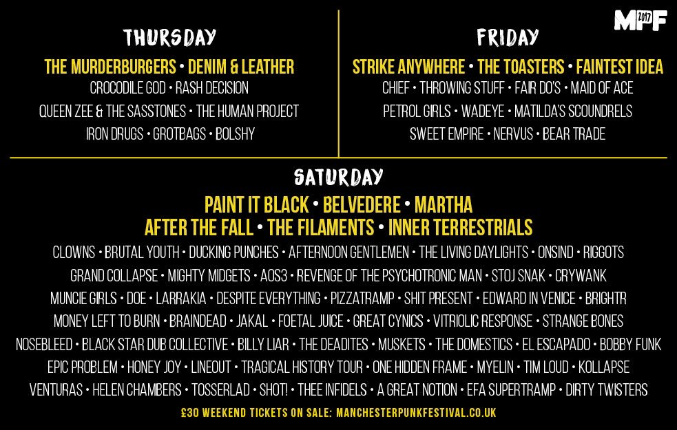 Bands playing #MPF2017, broken down by day are all up on the site! Tickets still available here: bit.ly/mpf-2017
