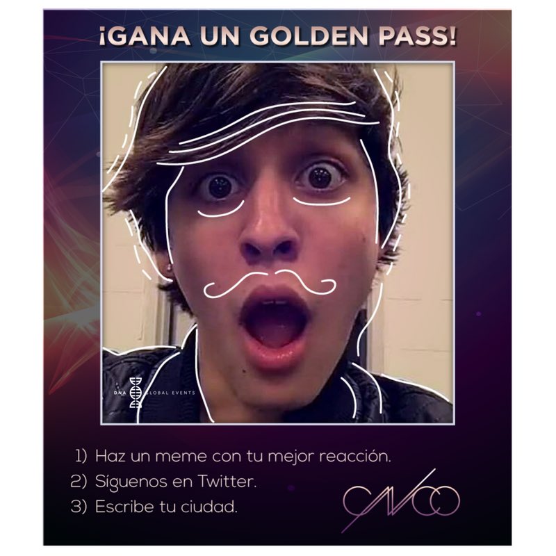 Gana 1 #GoldenPass = 2 entradas DNA Box + Pase #MeetAndGreet 🙂 #CNCOwners 🇪🇨 #VoyACNCOconDNA ¡Participa! Esperamos tu meme ☺️