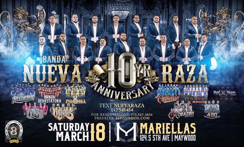 chicagobailes's tweet photo. (Save Date!) SAT, MARCH 18TH @ *MARIELLAS*

🚨BANDA NUEVA RAZA'S 10 YR ANNIVERSARY🚨

Text NUEVARAZA to 545454 / 773.567.3034 #chicagobailes https://t.co/R4964Nkn8j