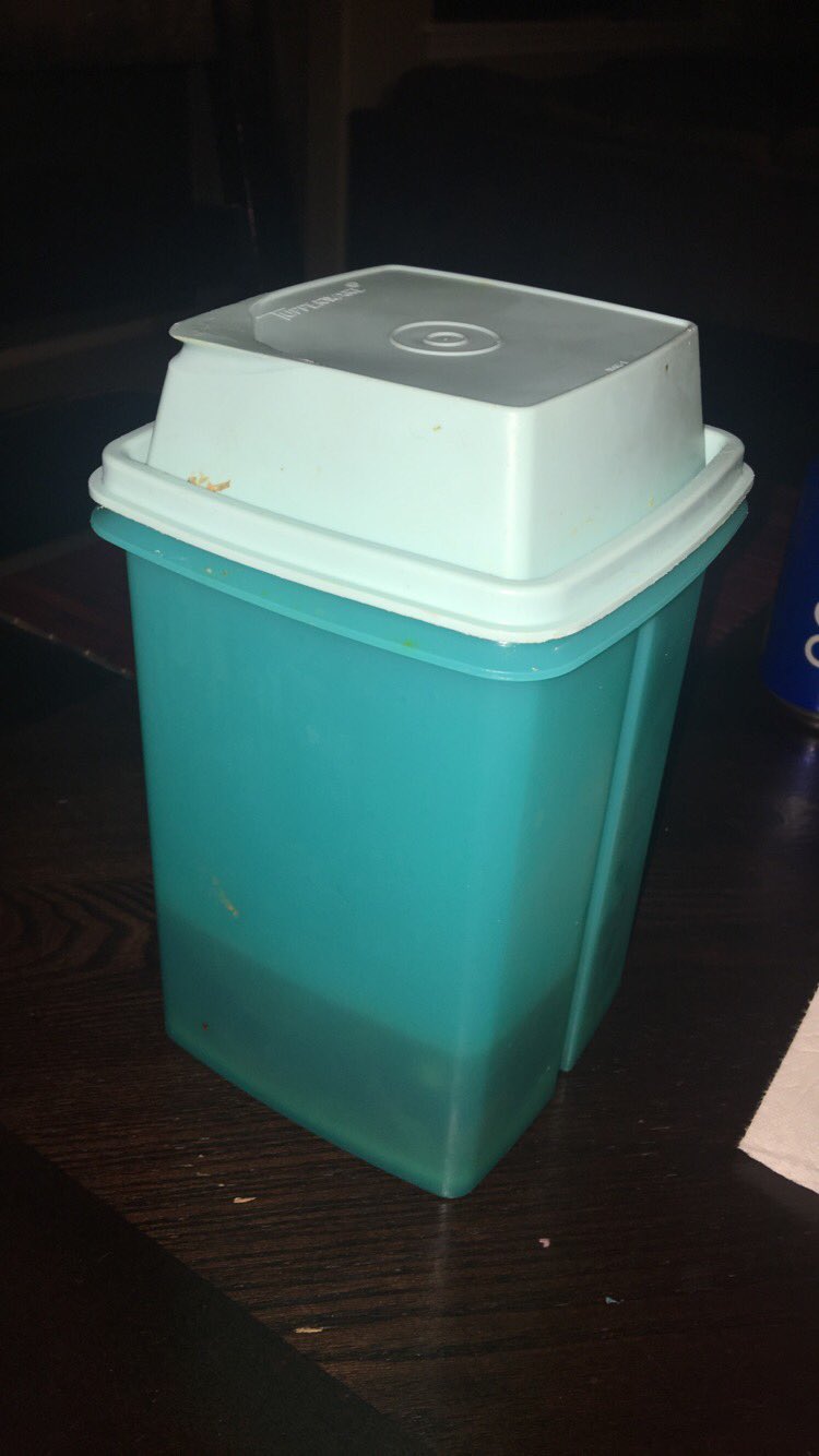 Just found this sub! Had to borrow the image from Pinterest, as my mom has  this item. Parents inherited this Tupperware marinade container when my  grandma passed in 97/98. Grandma owned it