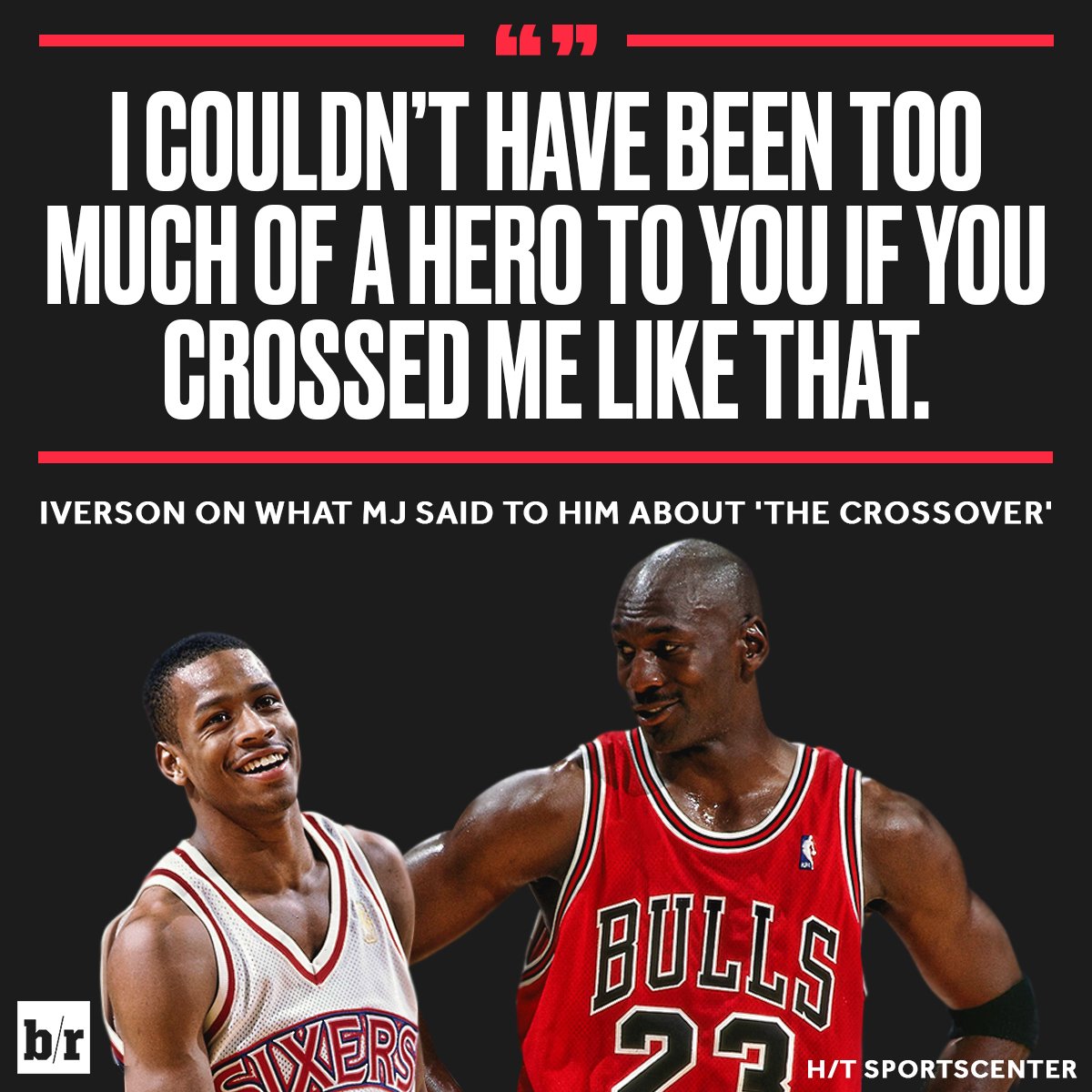 BleacherReport's tweet photo. Iverson called MJ his hero and the 🐐's response was priceless. https://t.co/iDvsFLE5Hf