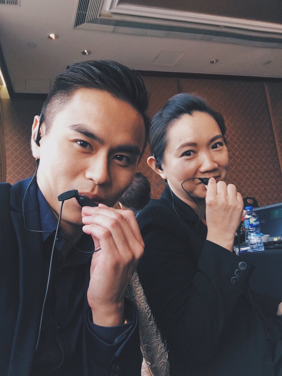 BrayLeinoSg's tweet photo. #BrayLeinoatwork Tina &amp; Aaron at a conference event in Hong Kong. https://t.co/i8F6B2mLjN