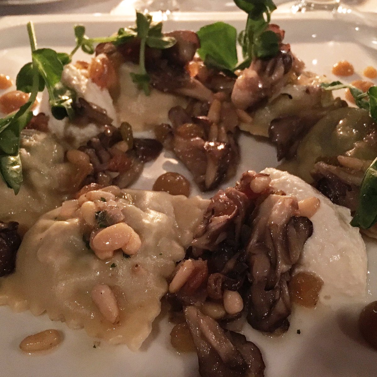 Old_Vines's tweet photo. Delicious addition to the new dinner menu - mushroom kale &amp; ricotta ravioli w/ pine nuts, golden raisins &amp; shallot confit. #bcwine #Kelowna https://t.co/gAM2XiBQky