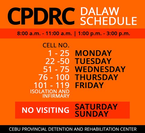 cebudailynews's tweet photo. UPDATE: #Dalaw in Cebu Provincial Detention and Rehabilitation Center (#CPDRC) resumed on Monday, March 6. Here's the new schedule of visits https://t.co/oF2rCwFzZ5