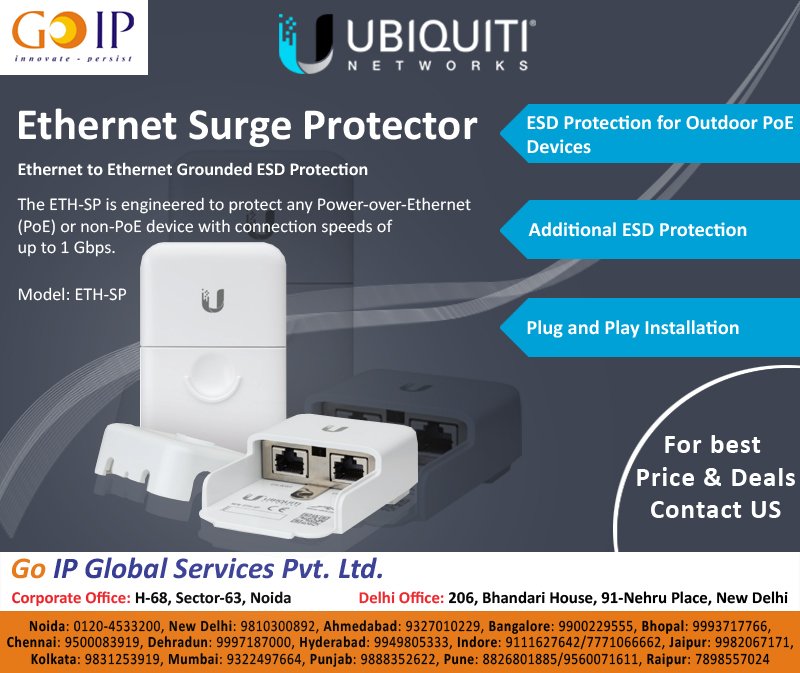 GOIP Global Services (@goipservices) on Twitter photo ETHERNET SURGE PROTECTOR - Ubiquiti ETH-SP
For Queries contact us
Contact Us: 9699557664 / 9987269754
E-mail us on : rajeshwari.teli@goip.in ETHERNET SURGE PROTECTOR - Ubiquiti ETH-SP
For Queries contact us
Contact Us: 9699557664 / 9987269754
E-mail us on : rajeshwari.teli@goip.in