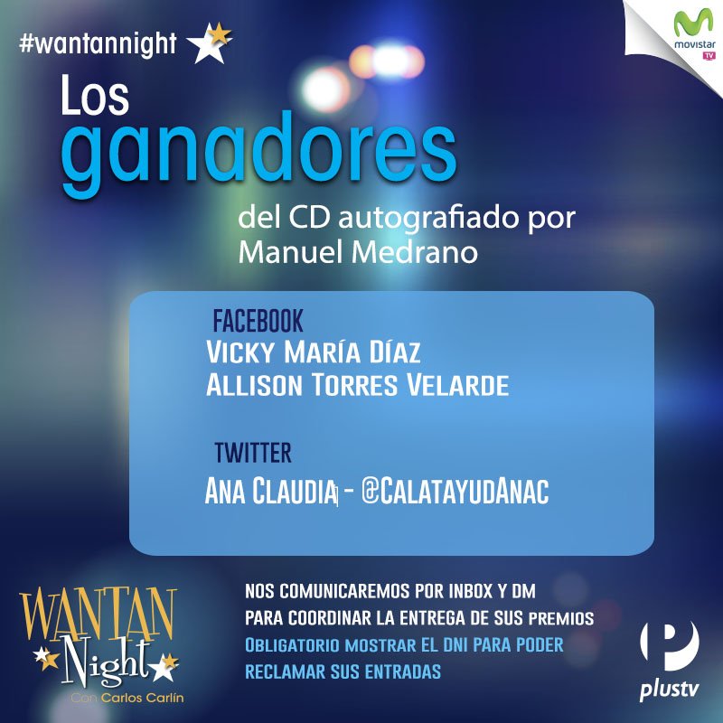 wantannight's tweet photo. ¡Estos son los ganador@s de los CD's que @Manuelmdrano autografió! Felicidades! #AyQueCalorEnWantanNight https://t.co/zLv4vI5Xhv