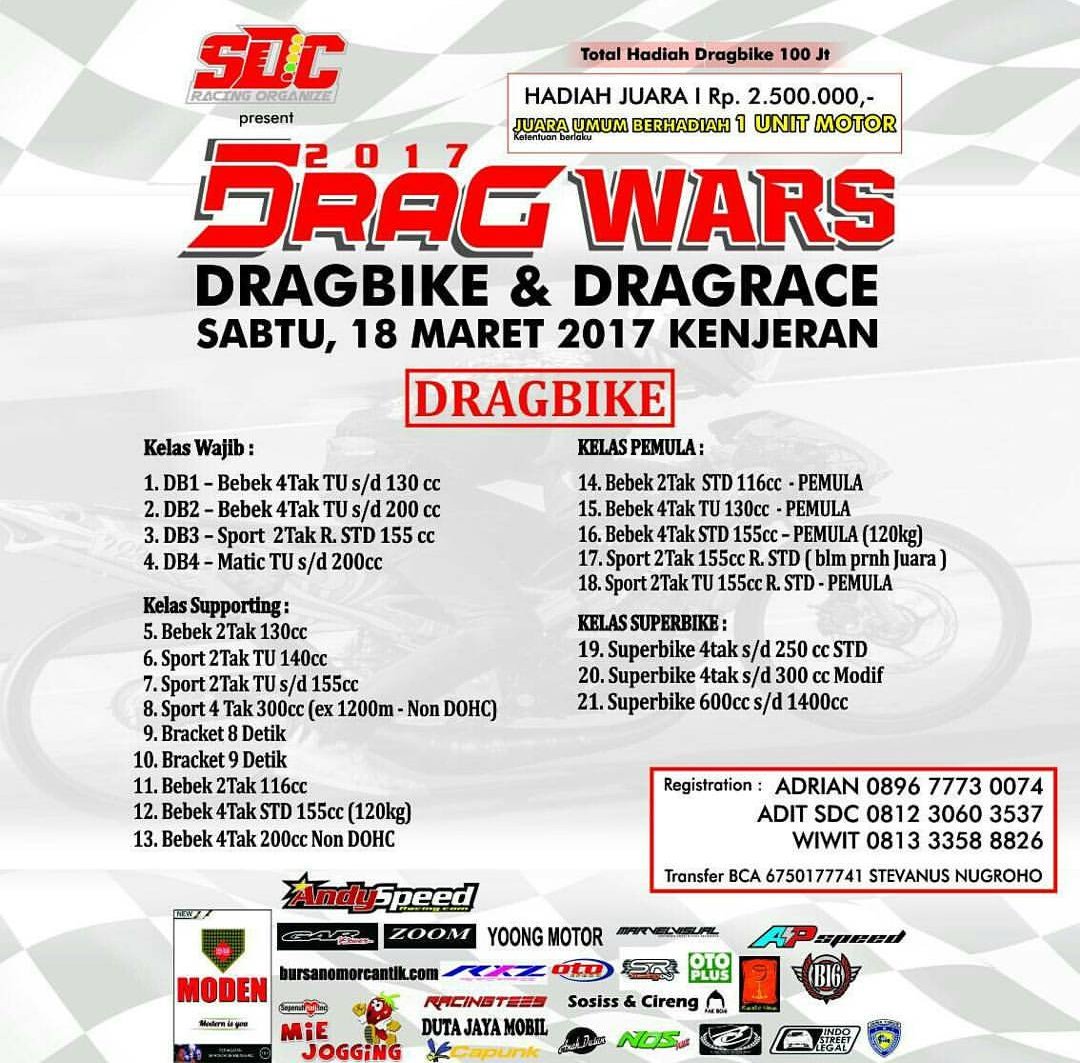 dragbikeindo's tweet photo. Surabaya Drag Community
present ' Drag Wars 2017 '
Dragbike & Dragrace Event
Sabtu, 18 Maret 2017 Kenjeran #eventdrag #eventbalap https://t.co/wWPSxMnB73