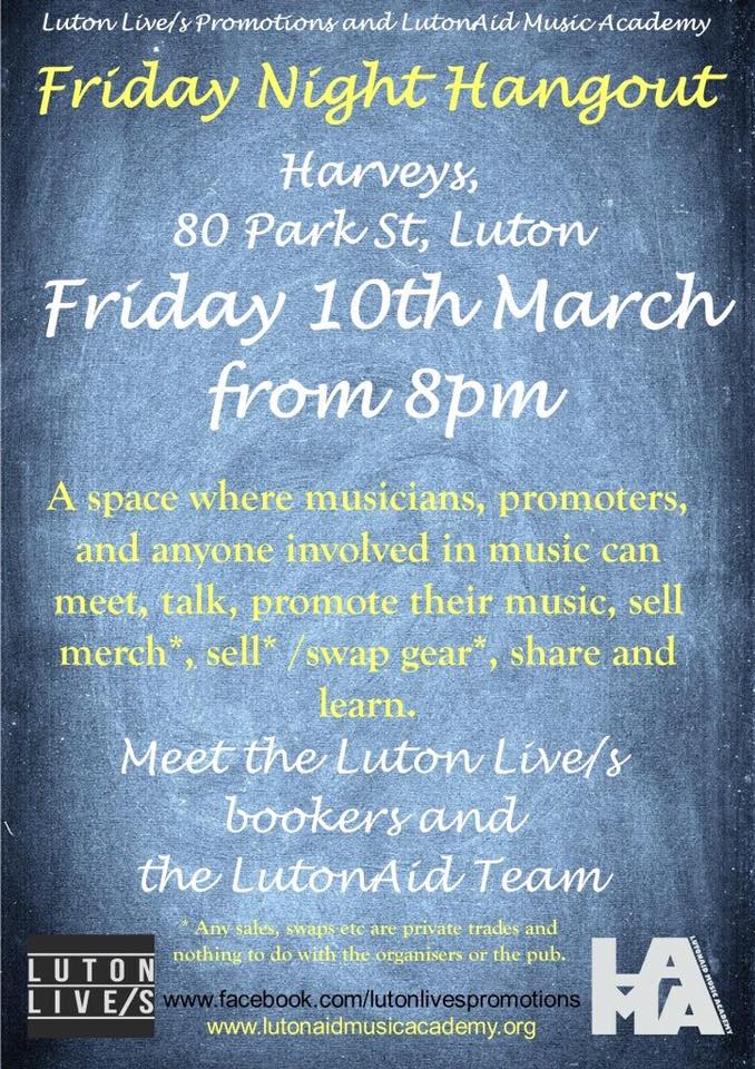 If you're coming to this on Friday, we'll have #LutonAid2017 application forms to fill in for bands and artists, and for volunteers. #Luton