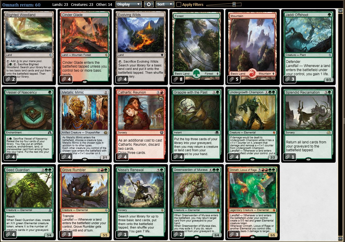 トスカ Mtgライフ On Twitter デッキを晒すとrtが来てフォロワーが増えると聞いて 新環境のオムナスデッキ ランパンでトークンの大量展開を狙うのではなく オムナスのエレメンタルロードとしての側面に着目したタイプ ミミック 下生の勇者や 墓地肥やし 種子の