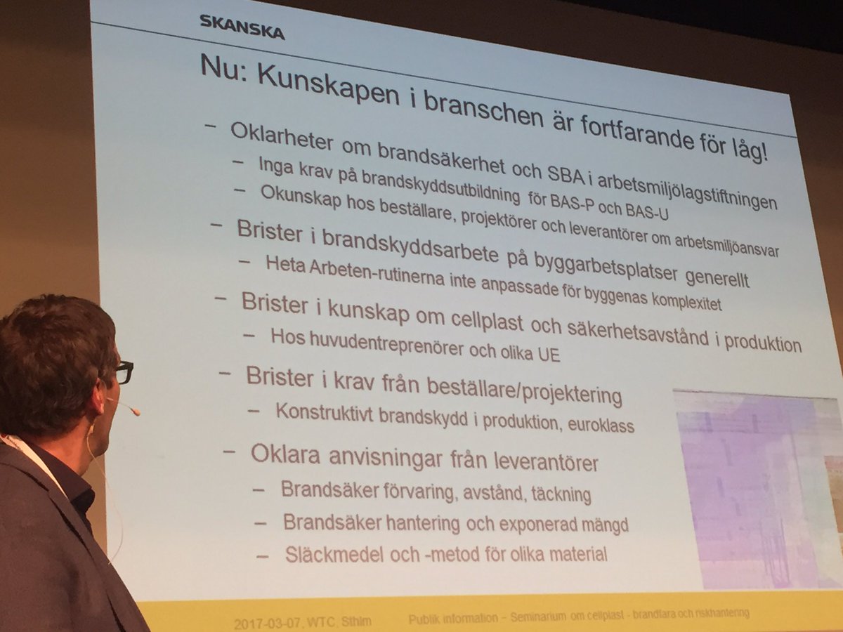 CeciliaUneram's tweet photo. Kunskapen i branschen är fortfarande för låg! Pål Skoglund och Linda Martinsson från Skanska summerar nuläget. #cellplast https://t.co/NtysyBxJya