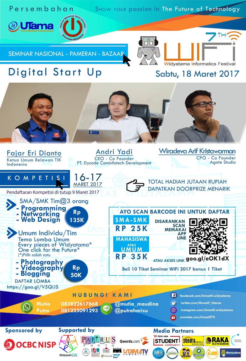 Daftarlah di Widyatama Informatics Festival 2017 16-18 Maret (Lomba-Seminar-Pameran) kunjungi goo.gl/m43TNN