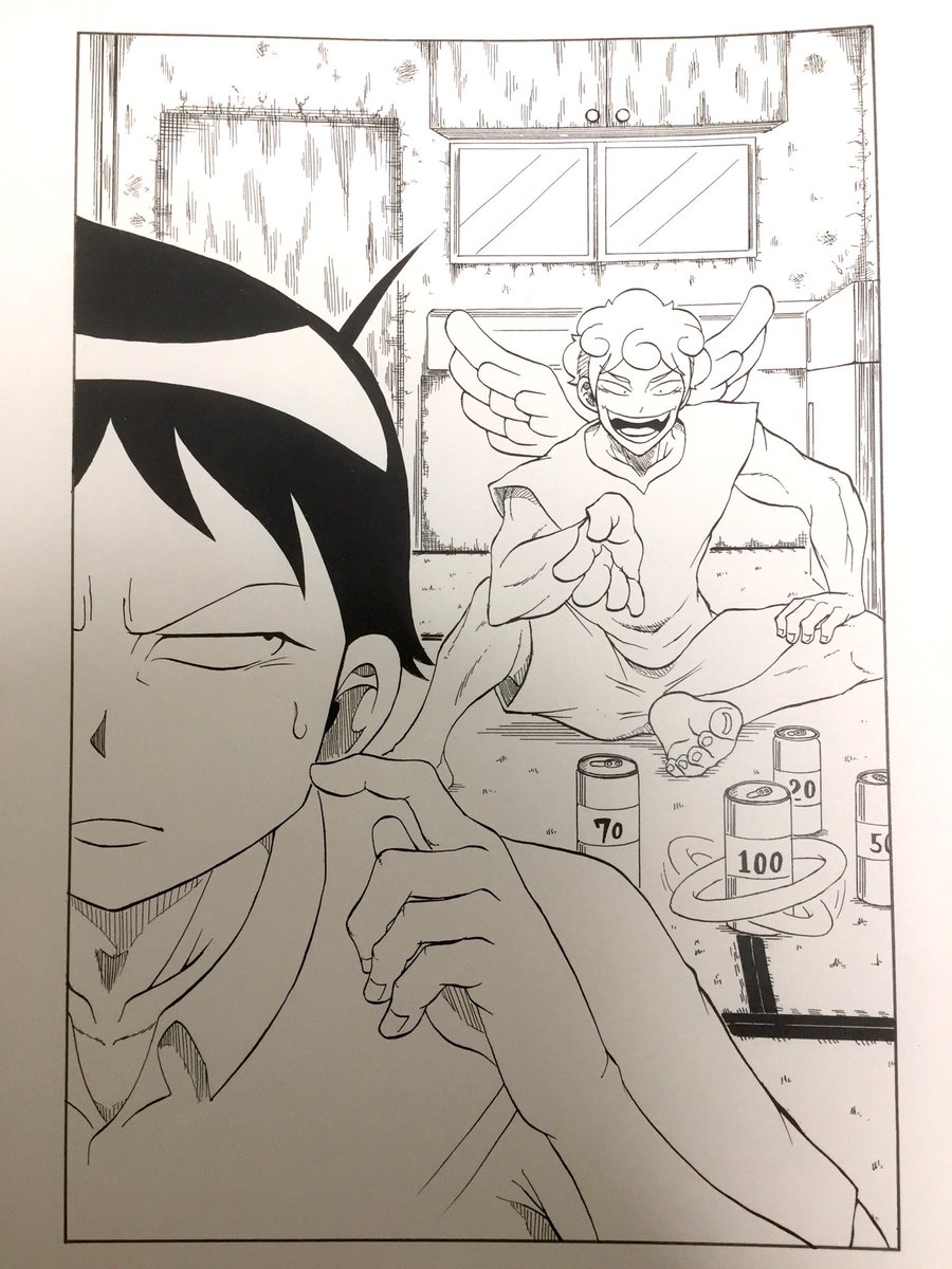 過去作②「天使パイとドリーマー」(2014)
漫画家を目指す青年と、神様にイタズラをしすぎて人間界に逃げてきた天使との共同生活を描いたギャグ漫画。天使のパイは、人や物がたどる運命を変える力を持っていて、それが色んなトラブルを引き起こしたり解決したりします。全15p 