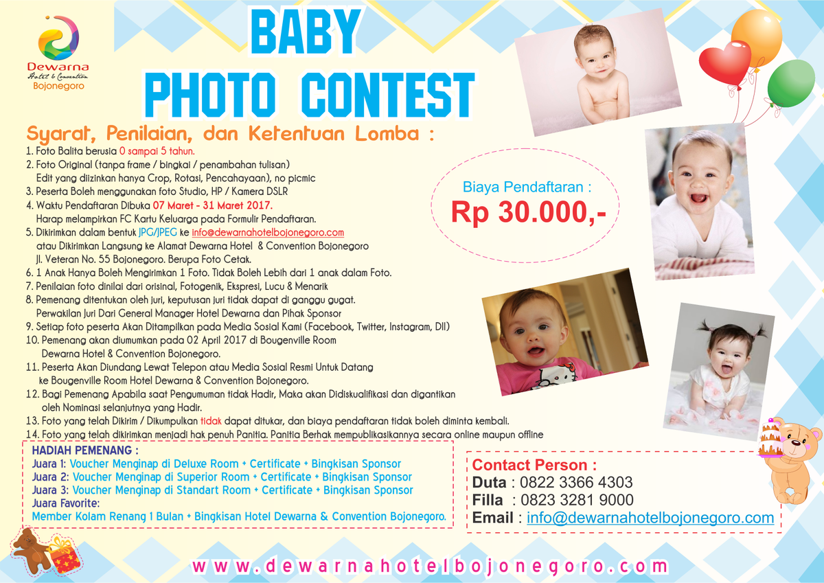Dewarnabjn's tweet photo. ingin anak anda hitz? ikutilah lomba foto genik Balita di dewarna Hotel . More Info : (0353) 341 2222 or info@dewarnahotelbojonegoro.com https://t.co/qqVtUGk9HG