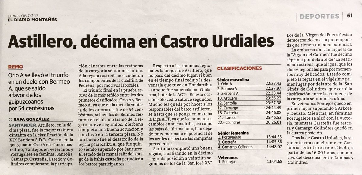 RemoSantona's tweet photo. #Santoña 12ª en el Descenso de #CastroUrdiales a 21 segundos de Astillero, superando ampliamente al resto de botes cántabros. https://t.co/fQQyrCXKRH