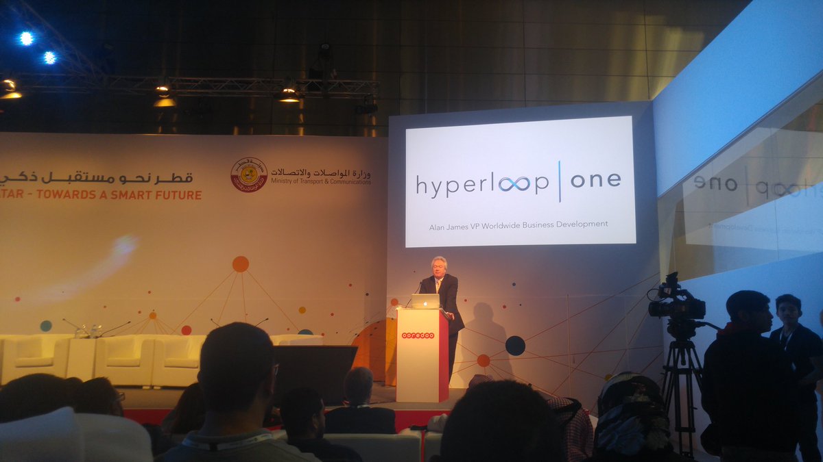 QatarToday's tweet photo. Dr Alan James of @HyperloopOne delivers his keynote address at #qitcom about the exciting next generation of mass transport https://t.co/dhbi874kwh