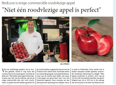 RedLove enige commerciële roodvlezige appel. Je leest het in <a href="/primeur_agf/">Primeur</a> 2