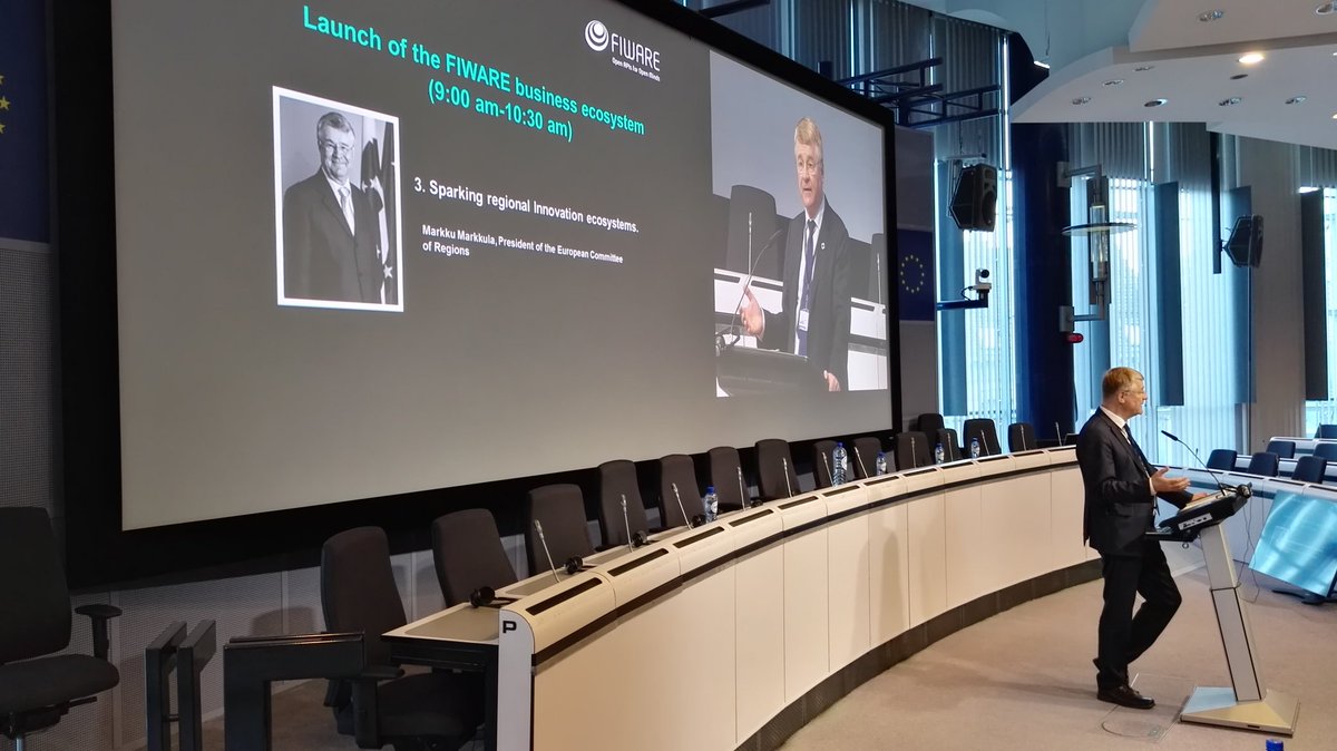 FIWARE's tweet photo. .@CoR_President M.Markkula on the @oascities initiative being at the front of digitalisation w/ FIWARE as key tool #smartcity #FIWAREOpenDay https://t.co/rDDOCyXy5C