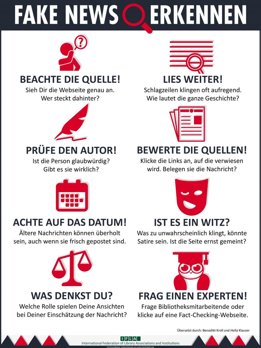 Die Infografik zum Thema #fakenews von <a href="/IFLA/">IFLA</a> gibt es in mehreren Sprachen zum Download unter ifla.org/publications/n…