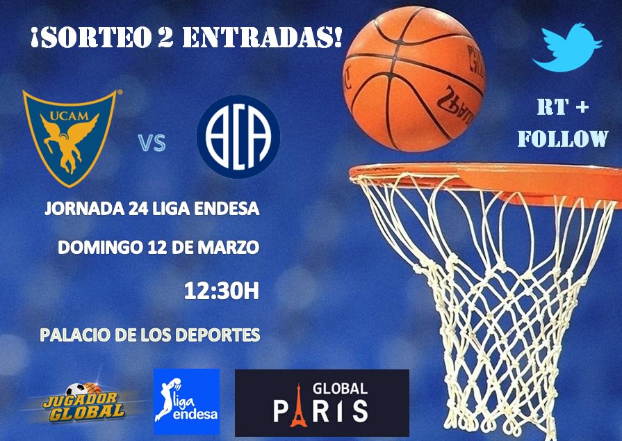desguaceparis's tweet photo. SORTEO 2 ENTRADAS
Disfruta del @UCAMMurcia - @bcandorra_ST del domingo en el Palacio. Haz RT+Follow y sé el ganador. ¡Suerte! https://t.co/8sZsdaSZJK