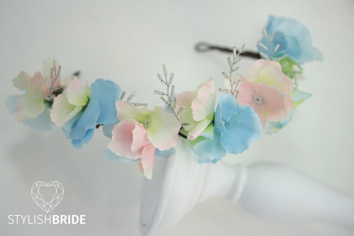 StylishBrideAcc's tweet photo. New model! Blue and pink wedding flower #wreath #hairvine. Shop by link  https://t.co/eVLOZgtAHN https://t.co/6mmZ6J4cYa