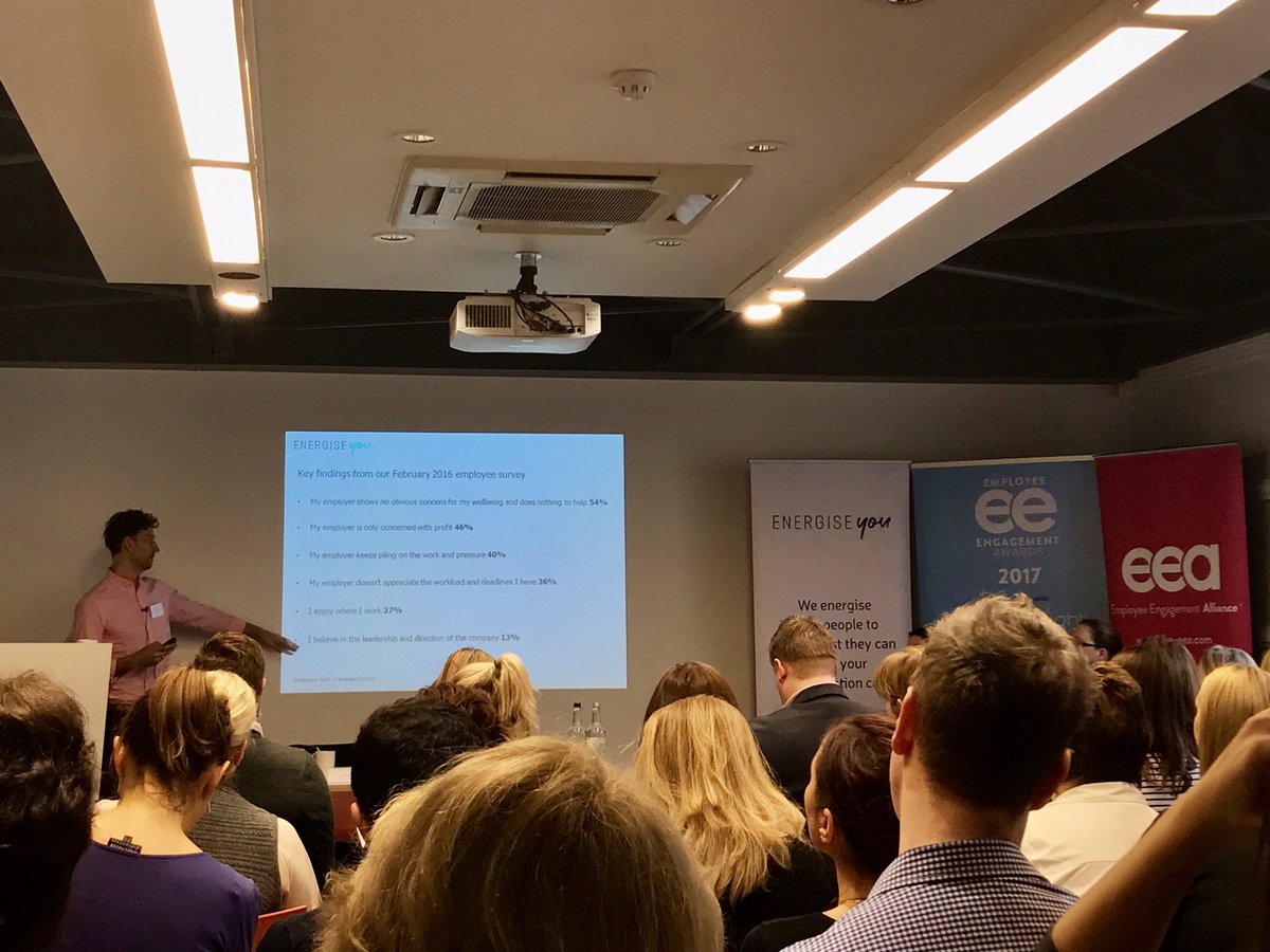antonv20's tweet photo. "63% of people don't enjoy where they work" (!) thanks for sharing Oliver gray @LansonsLatest @ee_awards #thriving17 #employeeengagement #HR https://t.co/tR9aXSkbfe