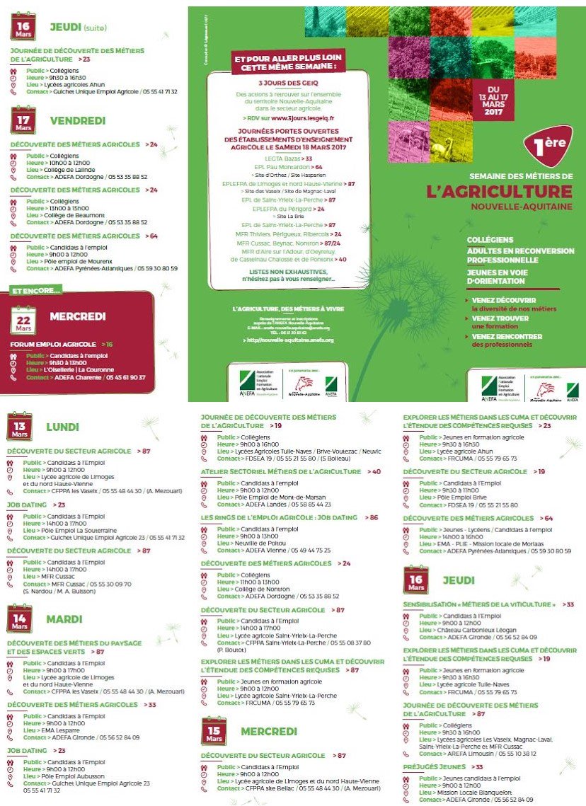 La semaine prochaine, venez participer à la 1ère #SemaineDesMétiers de l'Agriculture <a href="/NvelleAquitaine/">Nouvelle-Aquitaine</a> organisée par #ANEFANouvelleAquitaine