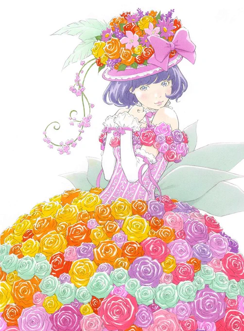 ちなみにこの薔薇のスカートの配色、決めるだけで丸2日かかっちゃった… 失敗できないアナログ着彩。 