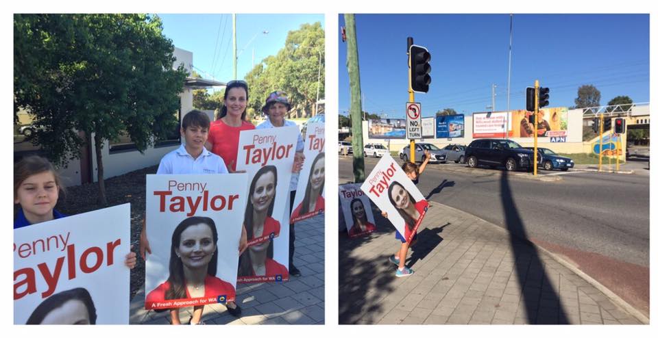 PennymmTaylor's tweet photo. The blue ribbon revolt rolls on. If you spot us out and about give us a wave. #HonkForChange #TurnToTaylor #wavotes #Nedlands https://t.co/rcFXJVODBT