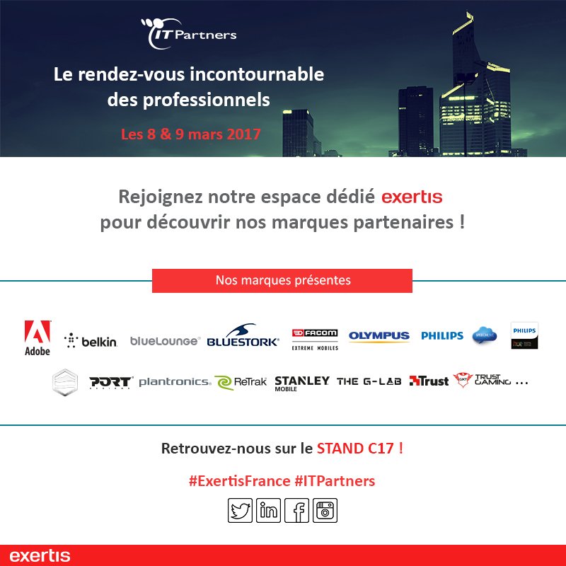ExertisFrance's tweet photo. J-1 avant l'#ITPartners ! L'équipe #ExertisFrance vous attend dès demain stand C17 avec ses marques partenaires ! #tech #innovation #event https://t.co/qrCOPfcnF8