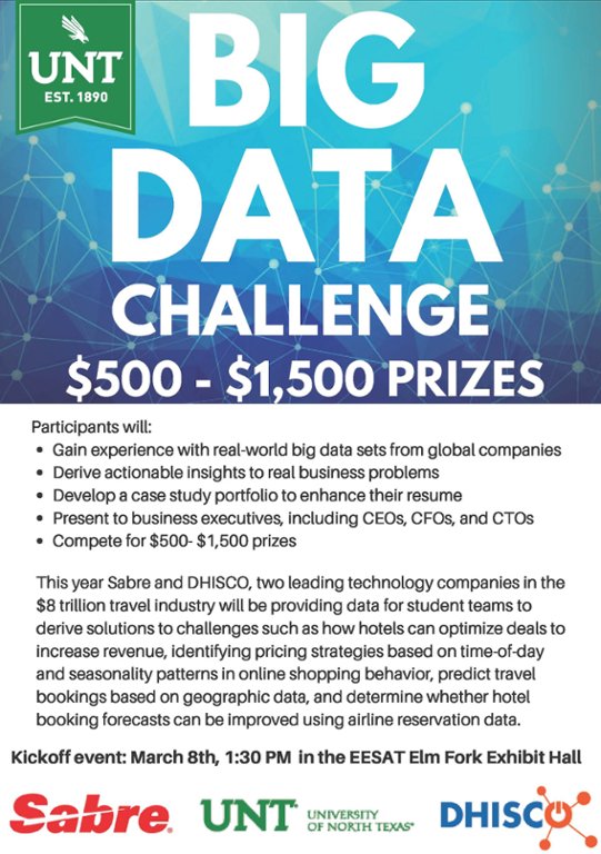 InnovationUNT's tweet photo. TOMORROW: #UNTBigData challenge begins 1:30 PM in Elm Fork! Find out how to win $500-$1,500 prizes. #UNT Register: https://t.co/WDvtfWiZSf https://t.co/hGU1MkMkFD