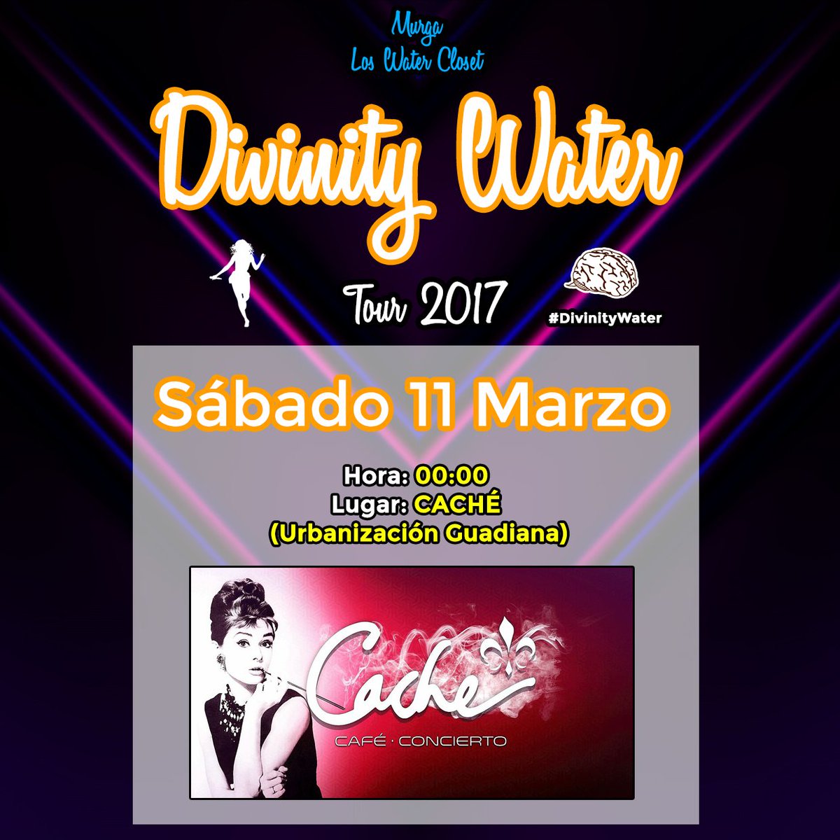 loswatercloset's tweet photo. ¡Seguimos con nuestra gira 2017! Éste sábado 11 de Marzo estaremos en #CACHÉ #Café·Concierto a partir de las 00:00 👏🏻👩🏽‍🎤🎭 https://t.co/1szYH4IyrU