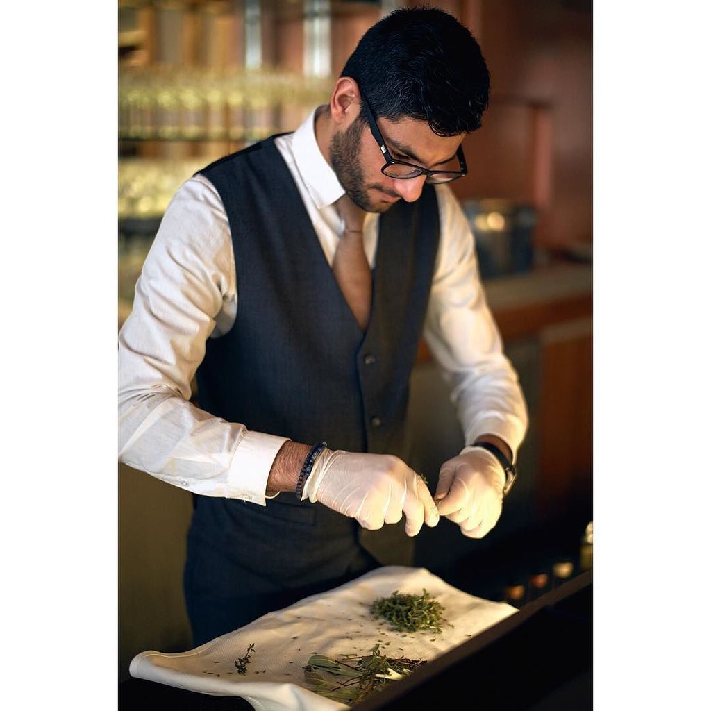 Ali prepping his botanical mix for the Ketel One cocktail at #gabrielkreuther ift.tt/2mBaWYi