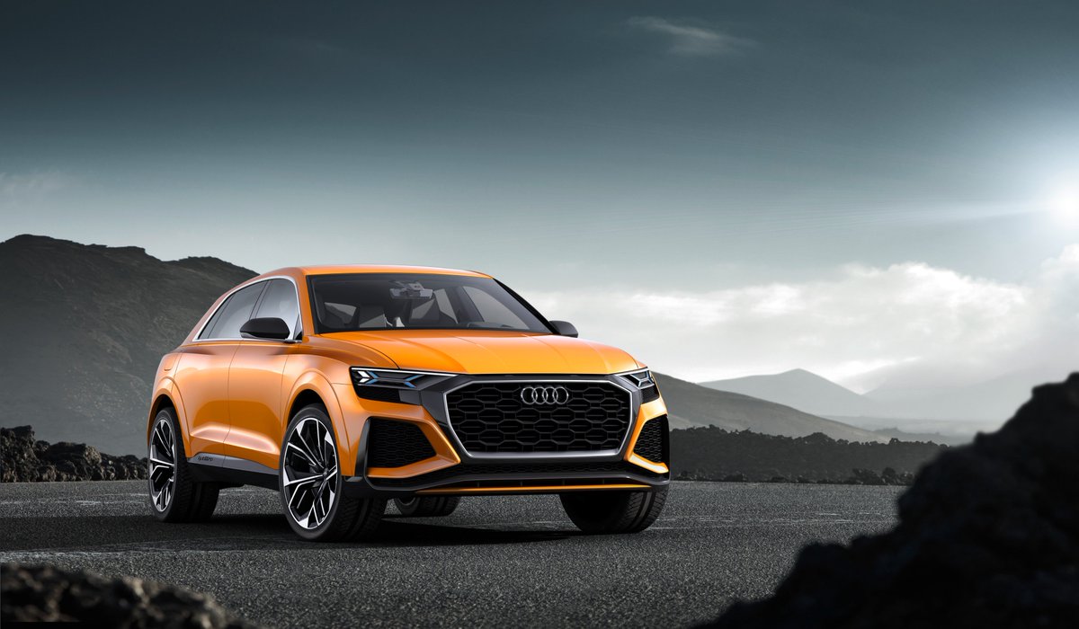 AudiFrance's tweet photo. La nouvelle Audi Q8 sport concept se dévoile en avant-première, équipée du moteur V6 3.0 TFSI allié au système mild hybrid #genevamotorshow https://t.co/lSGk4vY8Rz