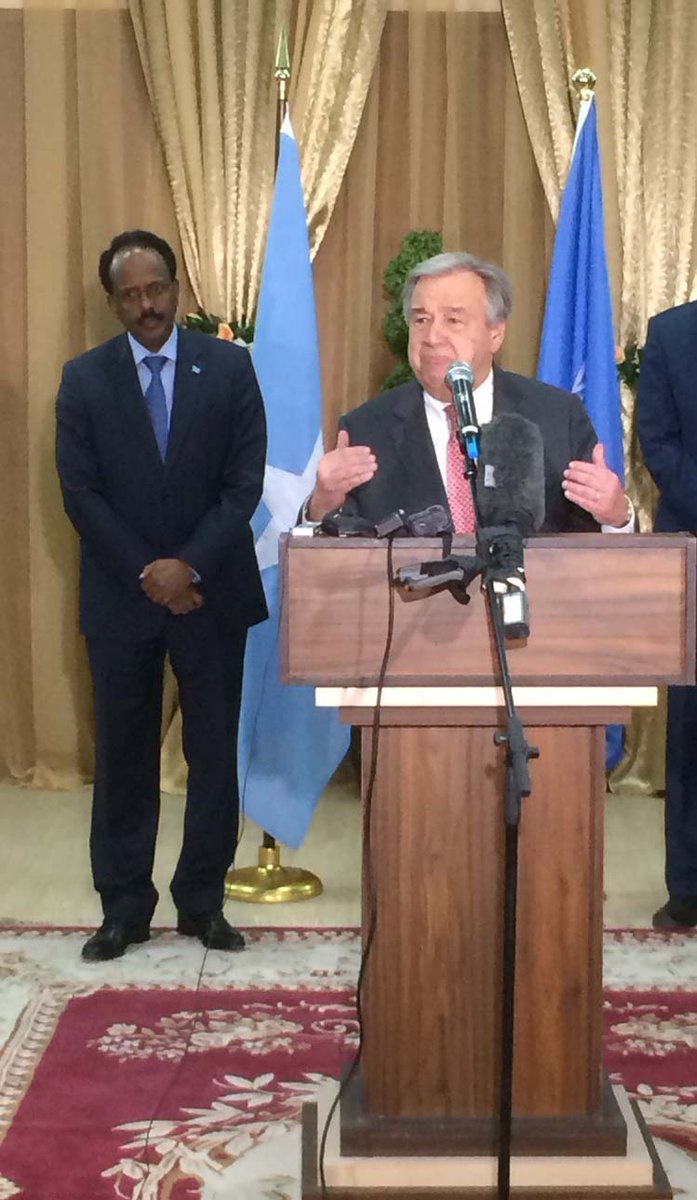 UNSomalia's tweet photo. @antonioguterres waxan halkan u joogaa inaan taageeraadayda sio Somalia.Waxaan codsanaynaa calamka $ 825 milyan si looga hortago #Macluusha https://t.co/isvUGSIzvY