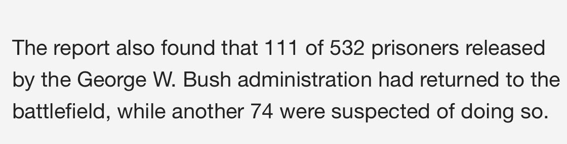 JordanUhl's tweet photo. Trump's Gitmo tweet is a boldfaced LIE. 

111 prisoners released under GEORGE BUSH returned to the battlefield https://t.co/rOpYog3177
