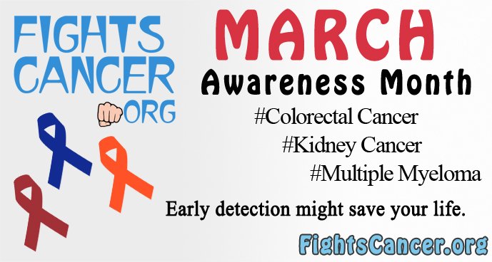 fightscancer's tweet photo. #March #cancer awareness month for #kidneycancer #colorectalcancer #MultipleMyeloma , spread #Awareness . #FightsCancer #survivors #fighters https://t.co/9biLLT0Bf8