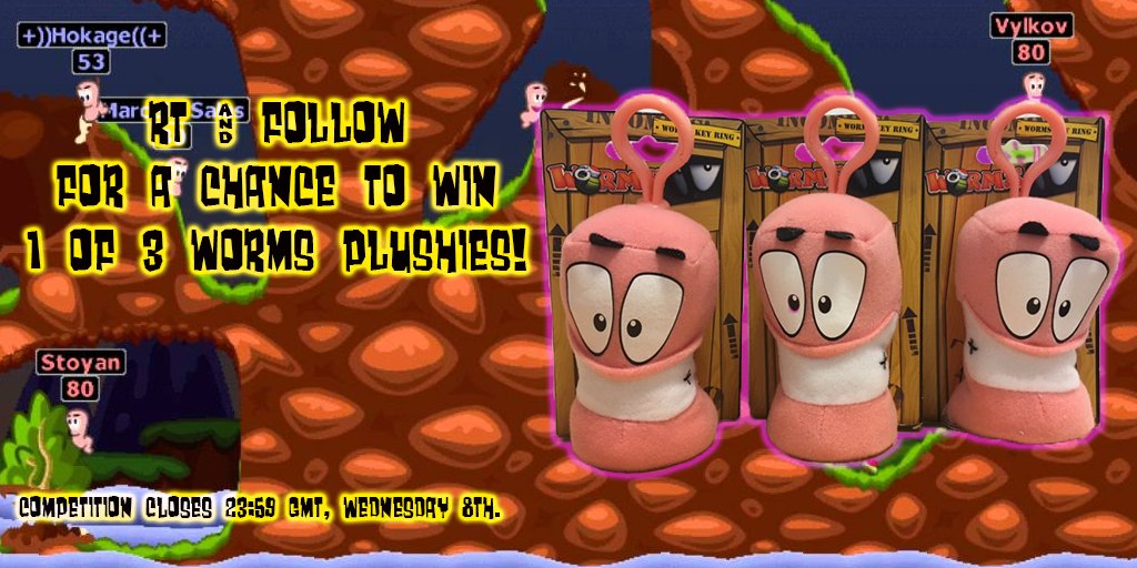 Competition time! Simply follow us &amp; RT this tweet to be in with a chance to win your very own, official Worms Plushie.