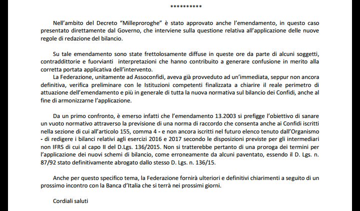 confidinews's tweet photo. Stralcio circolare di una federazione. Continua la diatriba tra #assoconfidi e asso112. ancora nessuno é entrato nel merito dell'emendamento https://t.co/seaIjWy0sg